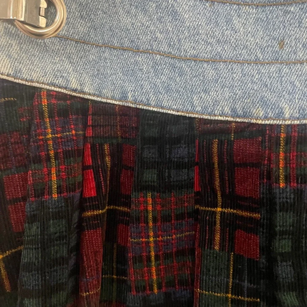 Vintage Zana-Di Denim Plaid Corduroy Skort Buckle Wrap 90s Size 7/8 Hong Kong